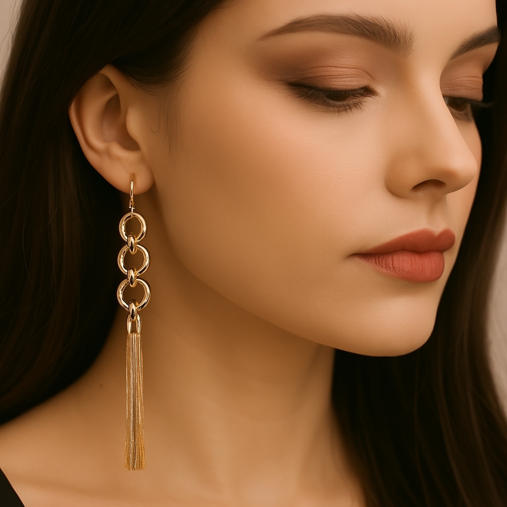 Boho Gold Triple Hoop Tassel Fringe Earrings – Statement Women Fashion Jewelry